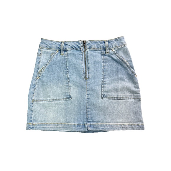 Blue Spice Dresses & Skirts - Blue Spice Jean Skirt Womens Size 5 Blue Denim Stretch Pockets Front Zip